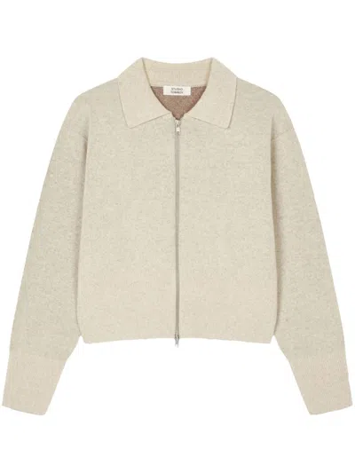 Studio Tomboy Classic-collar Zip-up Cardigan In Neutrals