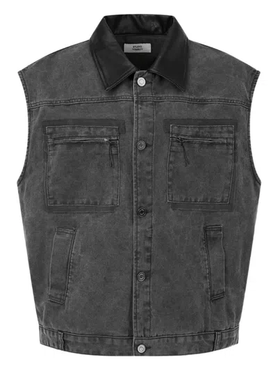 Studio Tomboy Collared Sleeveless Denim Jacket In Gray