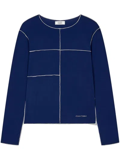 Studio Tomboy Contrast-stitch Detailing T-shirt In Blue