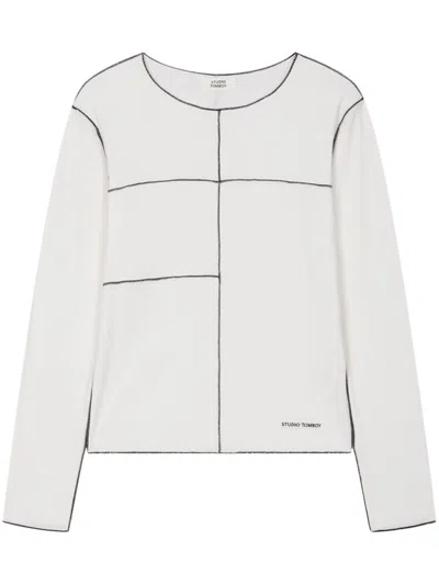 Studio Tomboy Contrast-stitch Detailing T-shirt In White