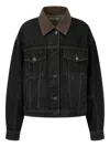 Studio Tomboy Corduroy-collar Denim Jacket In Black