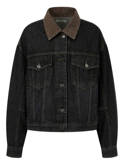Studio Tomboy Corduroy-collar Denim Jacket In Black