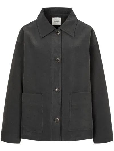 Studio Tomboy Corduroy Spread-collar Shirt Jacket In Black