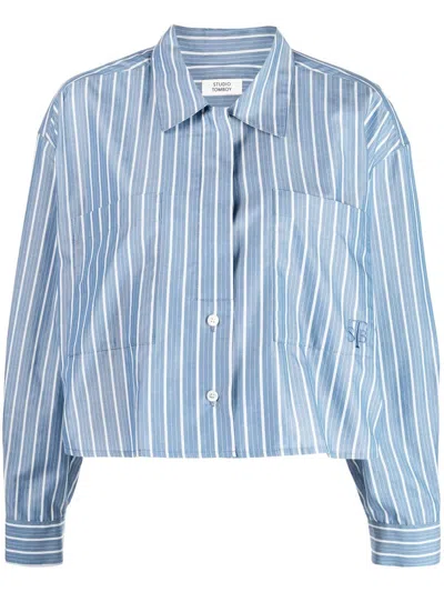 Studio Tomboy Cropped Stripe-print Shirt In Blue