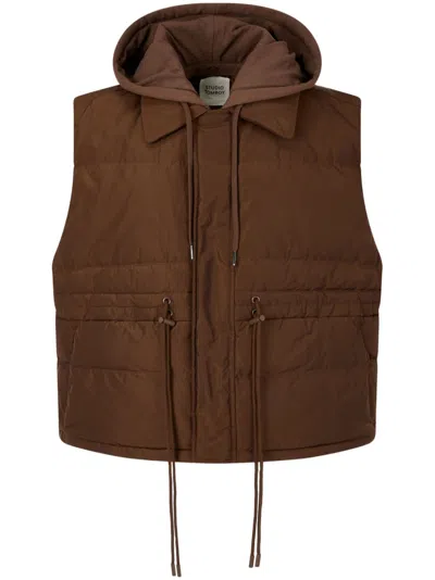 Studio Tomboy Detachable Drawstring-hood Down Vest In 褐色
