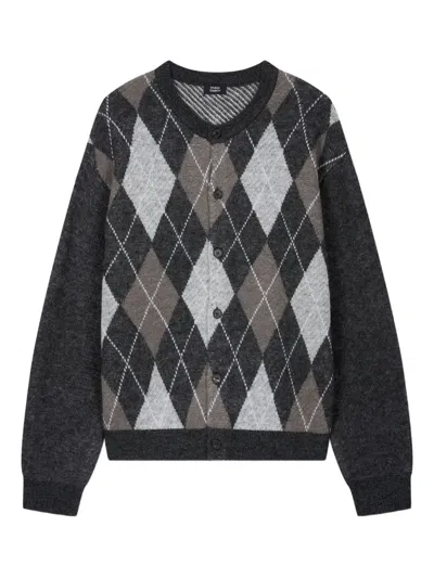 Studio Tomboy Diamond-pattern Cardigan In Gray