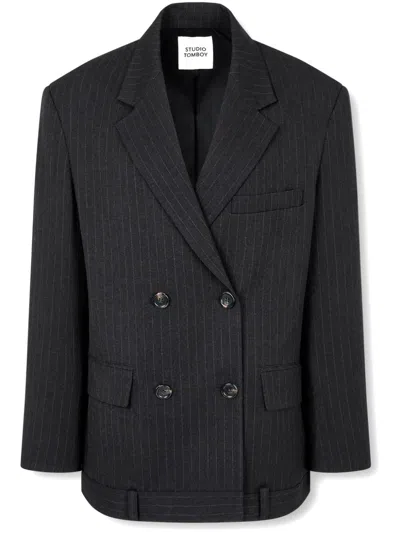 STUDIO TOMBOY DOUBLE-BREASTED PINSTRIPE BLAZER