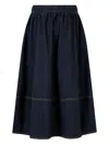 Studio Tomboy Drawstring Pocket Denim Midi Skirt In Blue