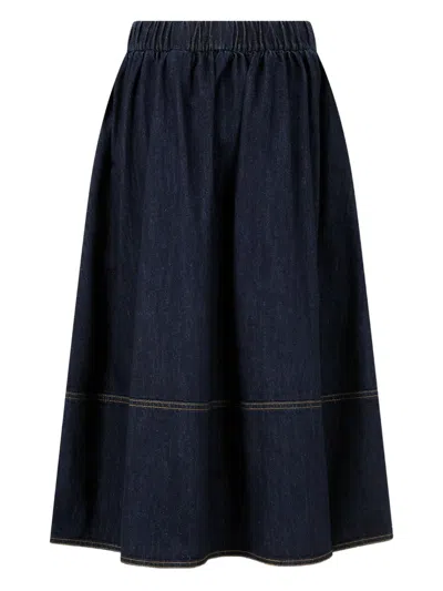 Studio Tomboy Drawstring Pocket Denim Midi Skirt In Blue