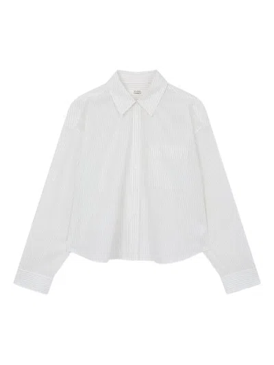Studio Tomboy Elastic-hem Striped Shirt In White