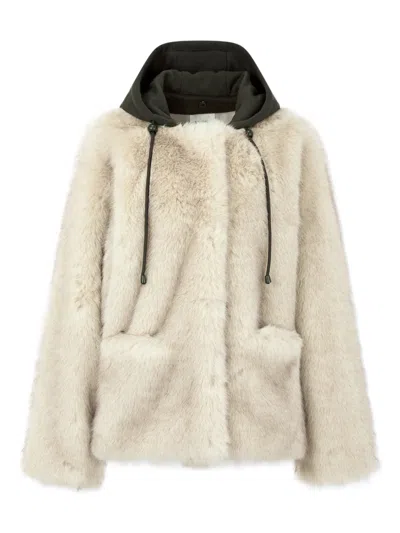 Studio Tomboy Faux-fur Hooded Jacket In Neutral