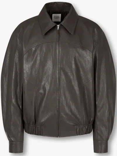 Studio Tomboy Faux-leather Bomber Jacket In 褐色