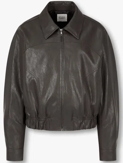 Studio Tomboy Faux-leather Bomber Jacket In 褐色