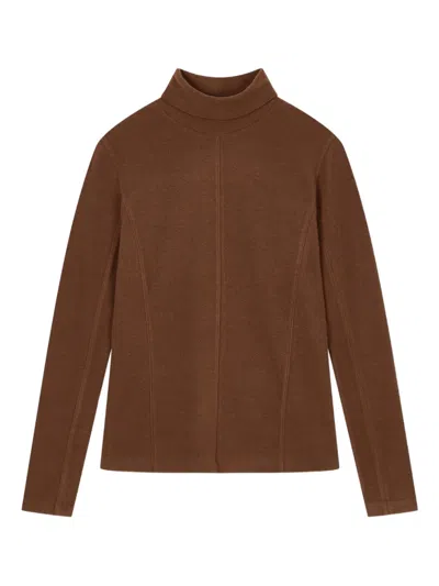 Studio Tomboy Fleece Lined Long Sleeve Turtleneck In Brown