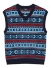 Studio Tomboy Geometric-pattern V-neck Vest In Blue