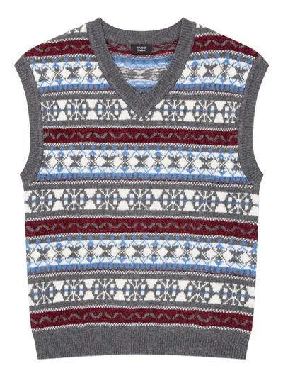 Studio Tomboy Geometric-pattern V-neck Vest In Gray