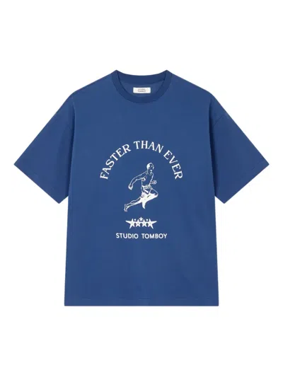 Studio Tomboy Graphic-print Cotton T-shirt In Blue