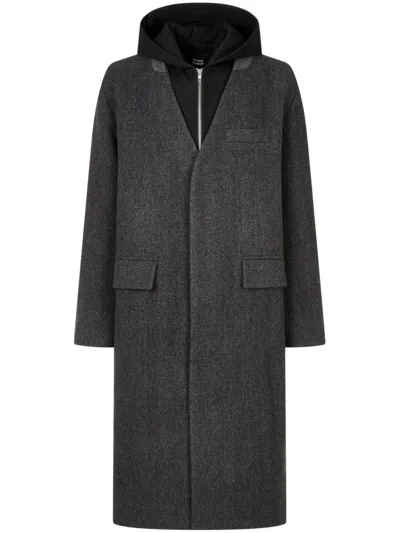 Studio Tomboy Herringbone Hooded Coat In Grey