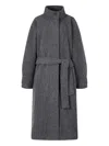 Studio Tomboy High Collar Belted Coat In Gray