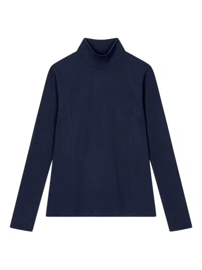 Studio Tomboy High Neck Corduroy Long Sleeve Top In Blue