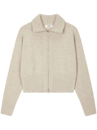 Studio Tomboy High-neck Zip-up Cardigan In Neutrals