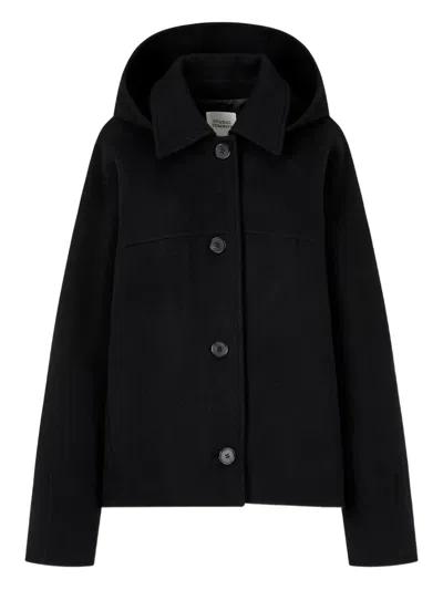 Studio Tomboy Hooded Button Jacket In Black
