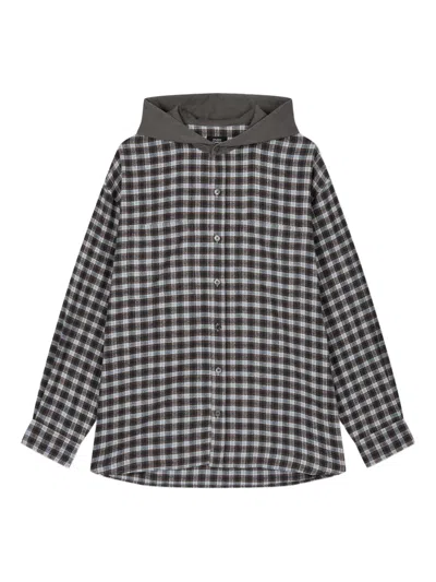 Studio Tomboy Hooded Check-pattern Shirt In Gray