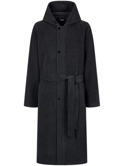 Studio Tomboy Hooded Long-belt Coat In Grey