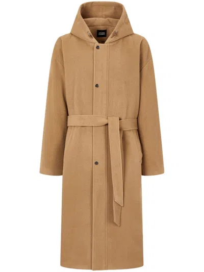 Studio Tomboy Hooded Long-belt Coat In Neutrals