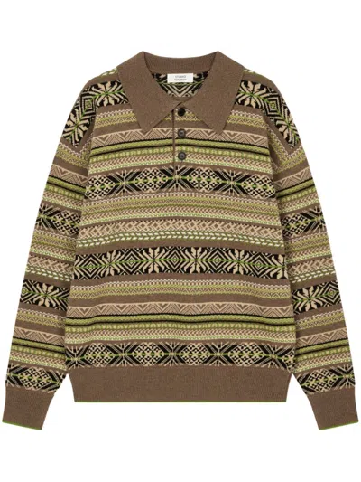 Studio Tomboy Intarsia-knit Polo Top In Brown