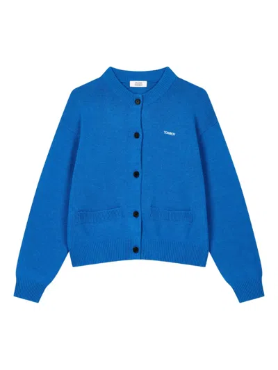 Studio Tomboy Logo-embroidered Button-front Cardigan In Blue
