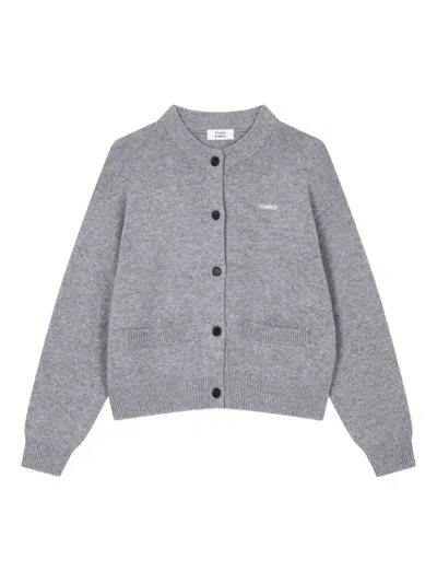 Studio Tomboy Logo-embroidered Button-front Cardigan In Gray