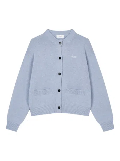 Studio Tomboy Logo-embroidered Utton-front Cardigan In Blue