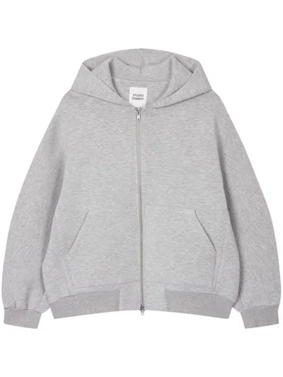 Studio Tomboy Logo-embroidered Zip-up Hoodie In Grey