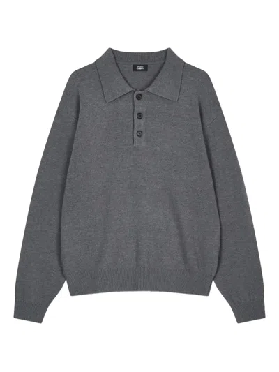 Studio Tomboy Long-sleeve Polo Shirt In Gray