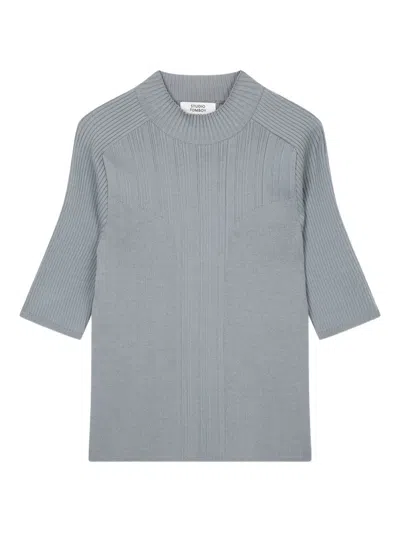 Studio Tomboy Mock-neck Ribbed T-shirt In Gray