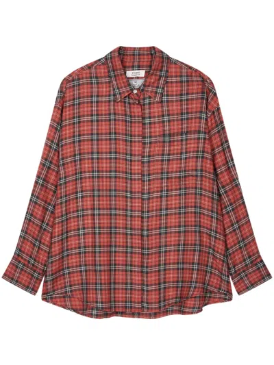Studio Tomboy One-pocket Check-pattern Shirt In Orange