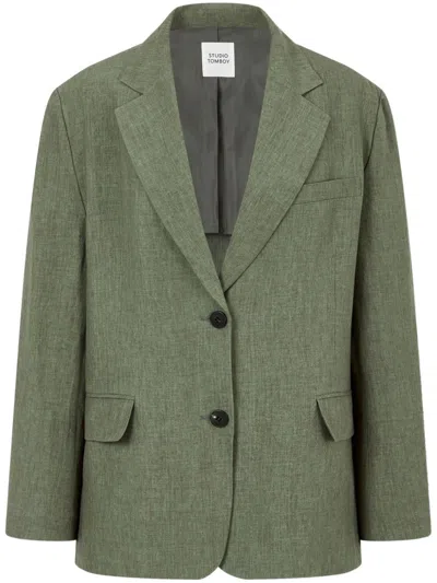 Studio Tomboy Peak-lapels Linen Blazer In 绿色