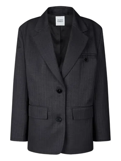Studio Tomboy Pinstripe Single-breasted Blazer In Black