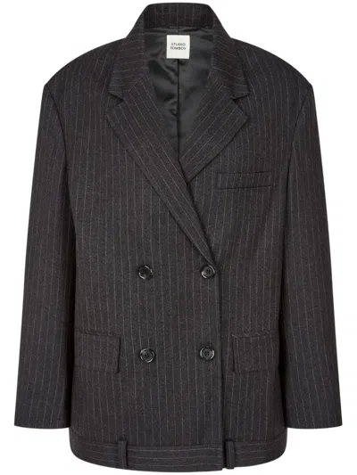 Studio Tomboy Pinstriped Double-breasted Blazer In Grey