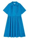 Studio Tomboy Pleated Collared Shirt Mini Dress In Blue