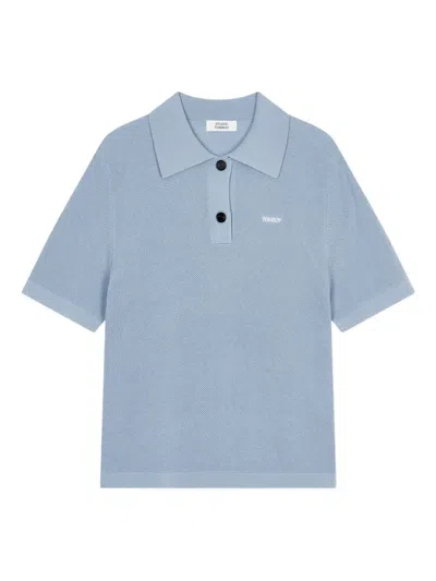 Studio Tomboy Polo-collar Knit Top In Blue