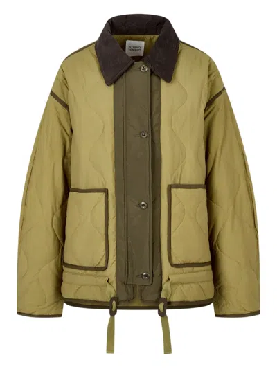 Studio Tomboy Quilted-design Jacket In Green