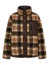 Studio Tomboy Reversible Checkered Fleece Jacket In Brown