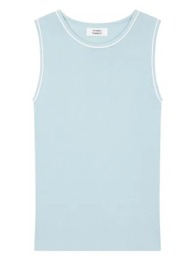 Studio Tomboy Ribbed-trim Sleeveless Top In Blue