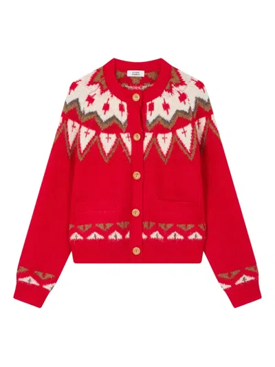 Studio Tomboy Round Neck Cardigan In Red