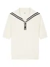 Studio Tomboy Sailor-collar Short-sleeve Knit Top In White