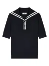 Studio Tomboy Sailor-collar Short-sleeve Top In Blue