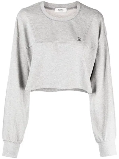 Studio Tomboy Seam-detail Cropped Sweatshirt In Grey