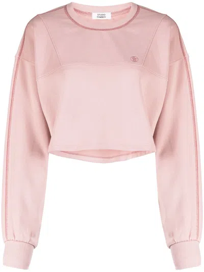 Studio Tomboy Seam-detail Cropped Sweatshirt In Pink